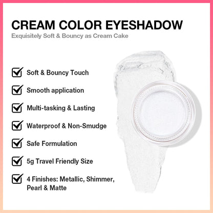 Kaely Single Cream Eyeshadow Pot, Pearl White Sparkle Eye Shadow for Older Women High Pigmented Waterproof, Natural Eyeshadow Palette Makeup Brightener, sombras en crema para ojos, Blendable, 01