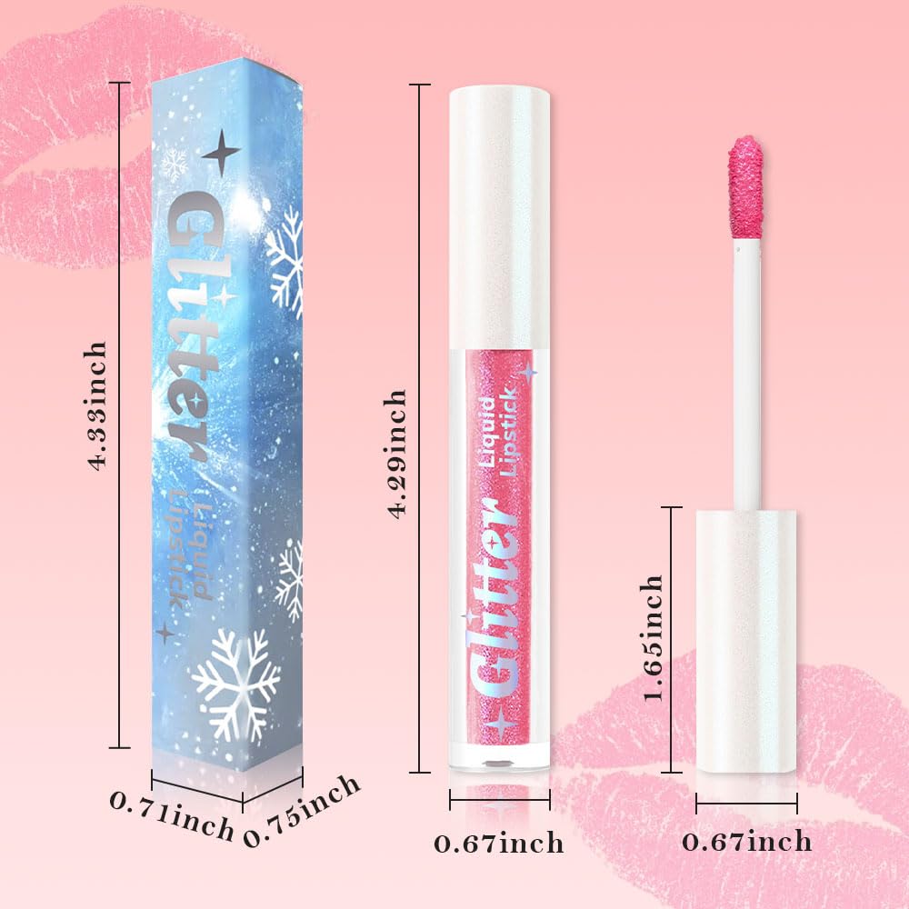 Pink Metallic Lipstick for Women,Lightweight Glitter Sparkling Liquid Lipsticks,Shimmer Lip Gloss Stain Long Lasting Waterproof Smudge Proof Non-Drying 24 Hour Full Coverage Lip Makeup,Vegan