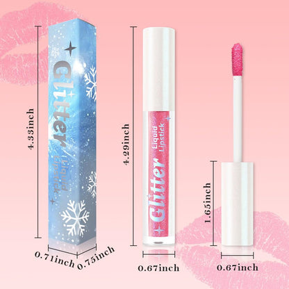 Pink Metallic Lipstick for Women,Lightweight Glitter Sparkling Liquid Lipsticks,Shimmer Lip Gloss Stain Long Lasting Waterproof Smudge Proof Non-Drying 24 Hour Full Coverage Lip Makeup,Vegan
