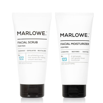 MARLOWE. Skin Care Set, No. 122 Facial Scrub 6 oz & No. 123 Facial Moisturizer 6 oz with Natural Extracts & Antioxidants, Cleanses, Exfoliates, Hydrates & Soothes