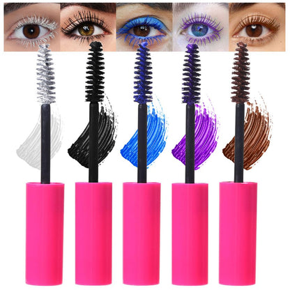 Waterproof 5PCS Colorful Voluminous Mascara Set – Lengthening, Defining, Curling, Multiplying Formula (Cruelty-Free)-White Black Blue Purple Brown Colored Mascara Eyelash Makeup Pack, Festival Gift