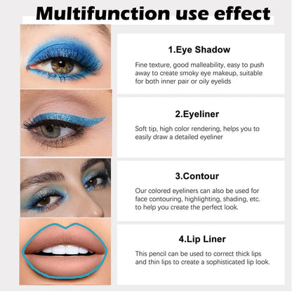 evpct 3Pcs Sky Sea Teal Blue green Gel Glitter Eyeliner Pencils Set for Women, Waterproof Smudge Proof lapiz de ojos delineador de ojos contra el agua Eye Liner Makeup 09 11 15