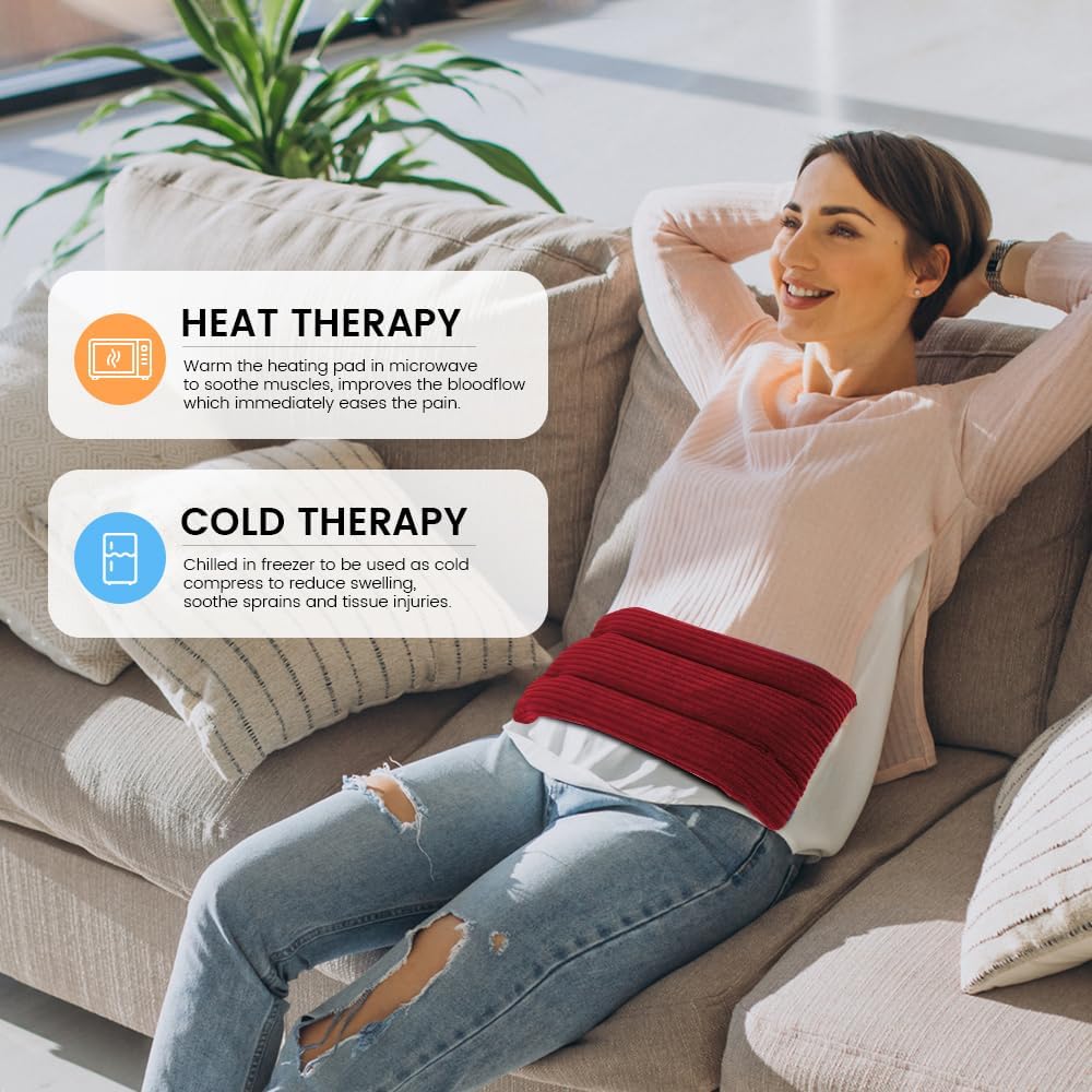 Microwave Heating Pad 6 x 12 Small Heating Pad Microwave, Microwave Bean Bag Heating Pad for Neck and Shoulders, Moist Heat Pack Pillow Warm Compress for Knee, Muscles, Joints, Wrist (Wine Red)