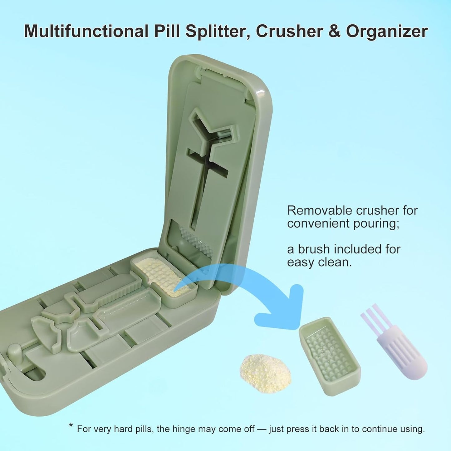 Pill Cutter for Cutting Multiple Pills, Pill Cutter for Large, Small and Tiny Pills 1/2 1/3 1/4, with Centering Device, Crusher, Brush and Storage Box