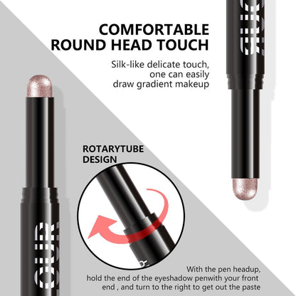 Pale Rose Gold Shimmer Cream Eye Shadow Stick Makeup for Women, Pale Rose Gold Shimmer Matte Eye Shadow Brightener Stick for Eyes Waterproof Eyeshadow Pencil Applicator Blendable for Eye Highlight 02