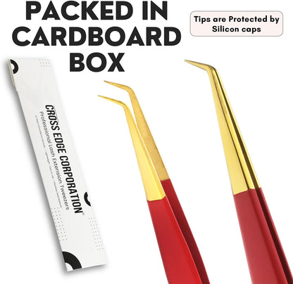 Isolation Tweezers for Eyelash Extension – 14cm Curved, Matte Red with Gold Tip, Stainless Steel, Best for Individual Isolation & Classic Lashes, Pinzas para Pestaña (Matte Red Gold Tip)