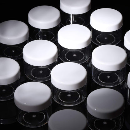 100 Count Sample Containers with lids 20g Plastic Cosmetic Jars Leak Proof Traveling Makeup Containers for Cream and Lotions - White