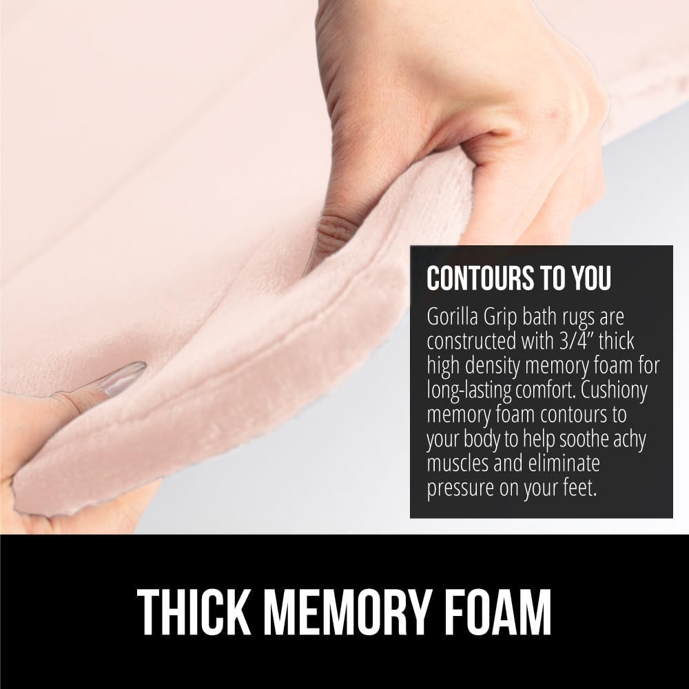 GORILLA GRIP Memory Foam Bath Mat, Soft Absorbent US Designed Bathroom Rug, Gripping Dots Machine Washable Bathmat, Cushioned Floor Mats, Shower Sink Rugs Room Décor Accessories, 24x17 Pink