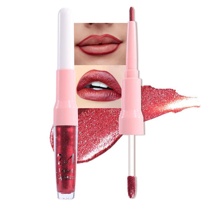 evpct Dark Red Metallic Glitter Lip Liner and Lipstick Combo Lip Gloss Stain Set Makeup for Women Long Lasting Waterproof 24, Wine Red Frosted Metallic Shimmer Glossy Chrome iridescent Liquid Lipstick