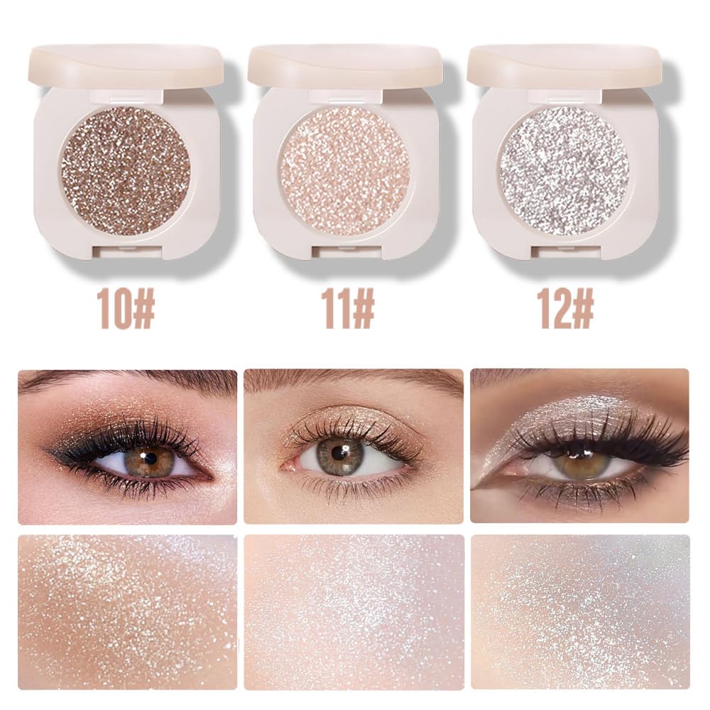 Monochrome Glitter Eyeshadow - Nude Gold Brown Shimmer Eye Shadow, Talc-Free, Paraben-Free, Cruelty-Free, Long-Lasting Single Eyeshadow Palette for Everyday & Special Occasions 10#
