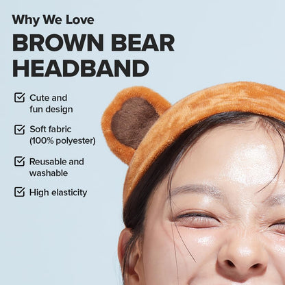 I DEW CARE Face Wash Headband - Brown Bear | Animal Head band for Face Washing & Skincare, Spa Day, Soft & Fuzzy, Cute for Makeup, Shower, Teen Girls Stuff, Teddy Bear Ears, (1 Count)
