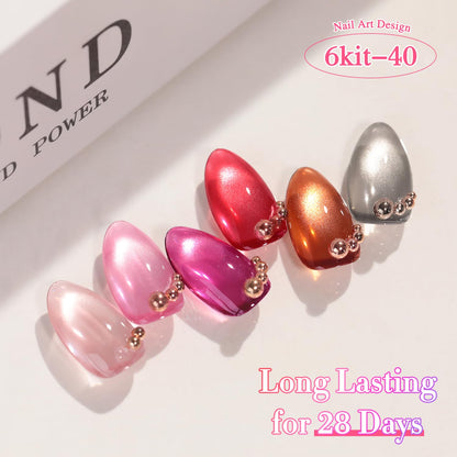 Double Rhythm 6 Colors Cat Eye Gel Polish Set Shimmer Glitter with Magnet Holographic Reflective Magnetic UV Nail Art Kit (6-Kit 40)