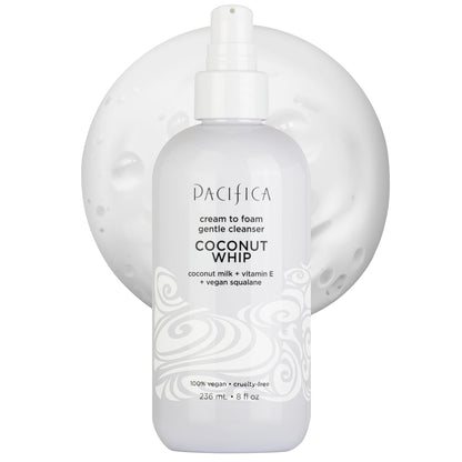 Pacifica Coconut Whip Cream to Foam Face Wash - Gentle Hydrating Facial Cleanser for Dry & Sensitive Skin, Moisturizing Daily Face Wash, Non-Comedogenic Vegan & Cruelty-Free, Dermatologist Tested 8oz