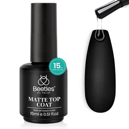 Beetles Matte Gel Top Coat for Gel Nail Polish,15ML Chrome Proof Matte Top Coat No Wipe Powder-Resist Matte Finish for Detail Chrome Powder Painting and Long Lasting Gift Set for Women