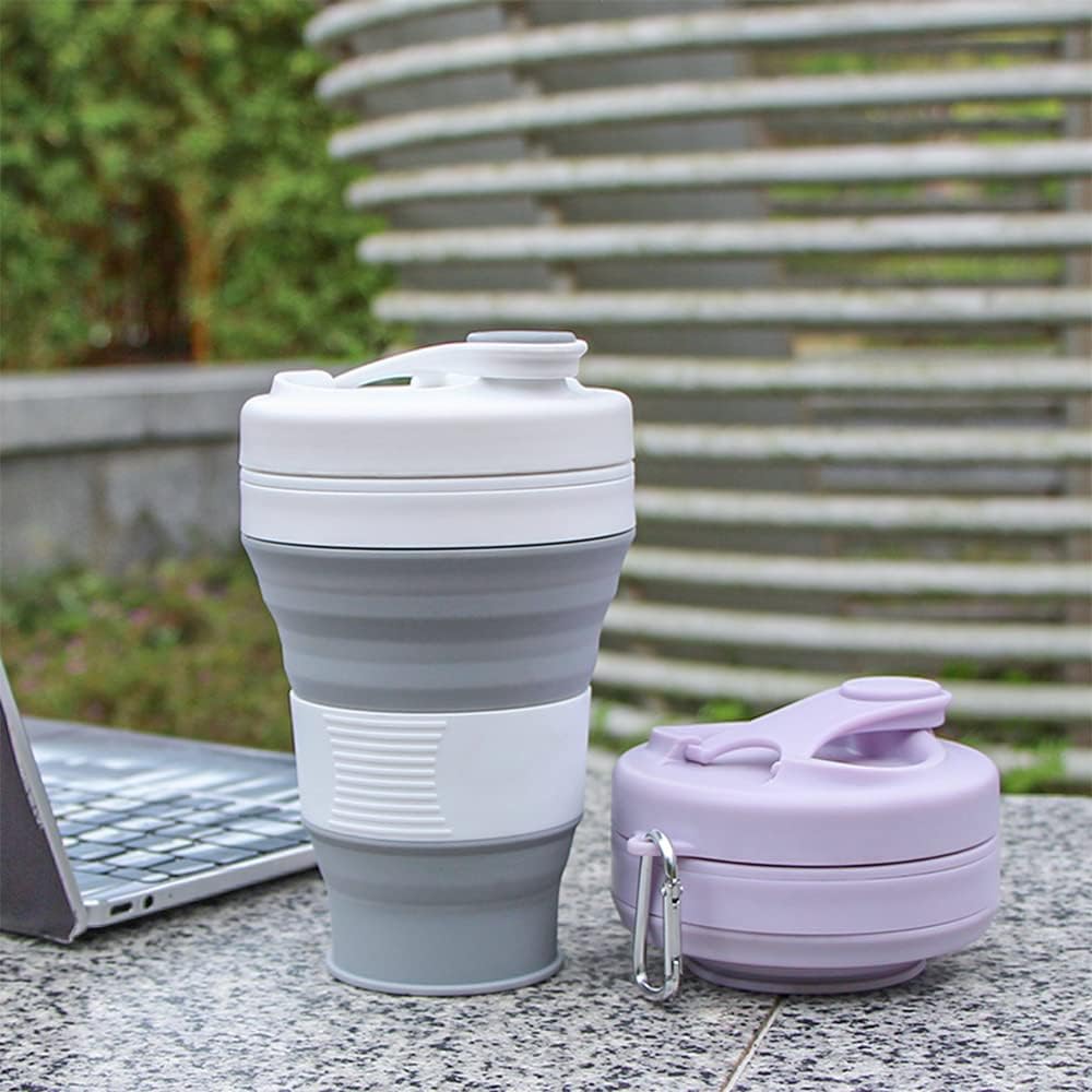 Silicone Coffee Cup with Straw lid Collapsible Cups for Traveling 20oz Lightweight Folding Water Mug for Picnic Hicking Camping Climbing