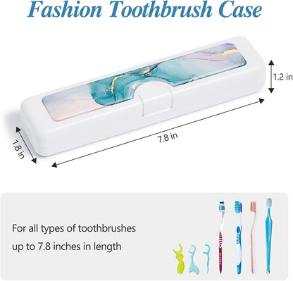 Toothbrush Travel Case - Colorful Pattern, Holder and Covers for Toothbrushes, Includes Tongue Scraper Case