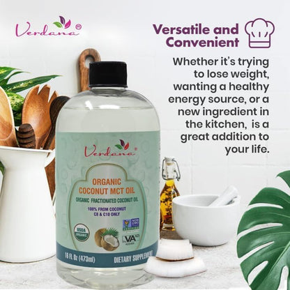 Verdana USDA Certified Organic Coconut MCT Oil – Fractionated Coconut Oil – No Palm Kernel Used – Kosher, Food Grade, Non-GMO – Great for Keto and Paleo Diets, Oil Pulling Rinse Mouthwash – 16 Fl Oz