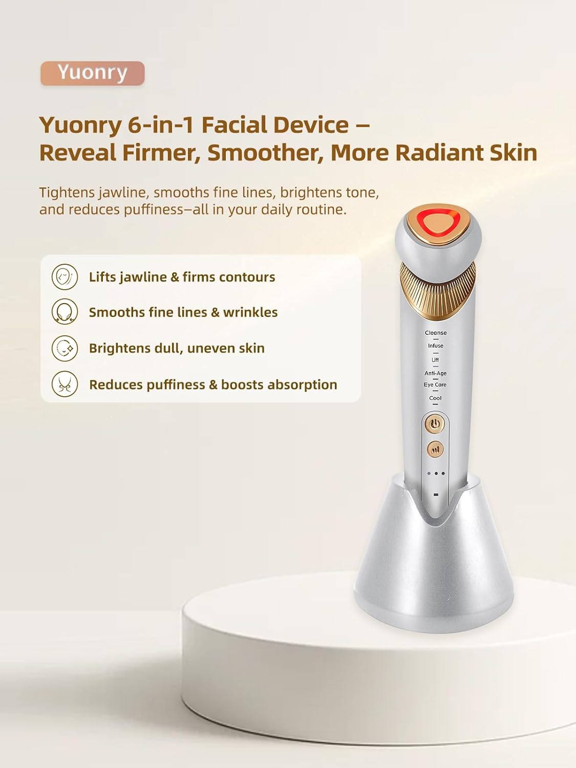 6-in-1 Age-Defying - Eye, Face & Neck Lift & Firm, 5-Color Light Therapy for Face with Microcurrent, Vibration, Heat & Cooling, Skin Care Tool for Youthful & Tightening Skin