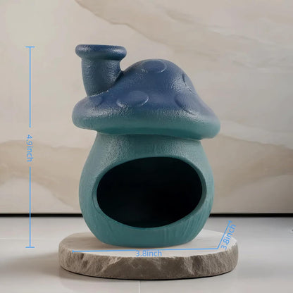 Mushroom Incense Holder, Blue Ceramic Palo Santo Holder Burner & Sage Holder - Mini Tabletop Chiminea Burner Tray with Ash Catcher, Cute Mushroom Decorations for Spiritual Meditation & Yoga