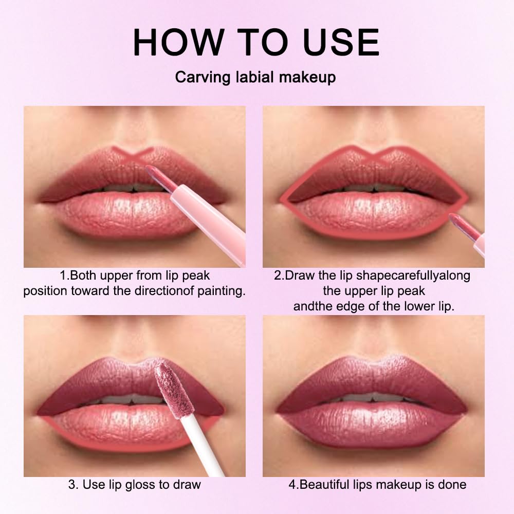 evpct Mauve Pink Metallic Glitter Lip Liner and Lipstick Combo Lip Gloss Stain Set Makeup for Women Long Lasting Waterproof 24, Dusty Rose Metallic Shimmer Frosted Iridescent Glossy Liquid Lipstick 16