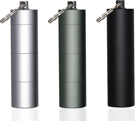 3 Packs Portable Keychain Pill Holder Case, EFFIET 3 Compartments Metal Pocket Emergency Pill Container Dispenser Box Outdoor Medicine Bottle Tin for Daily Supplyment (Mixed Color)