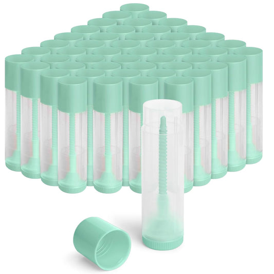 JuLand 50 Pack Empty Lip Balm Containers Bulk 5.5ml - Clear Twist-Up Tubes with Green Caps, Refillable Chapstick Tube for DIY Lip Balm Making