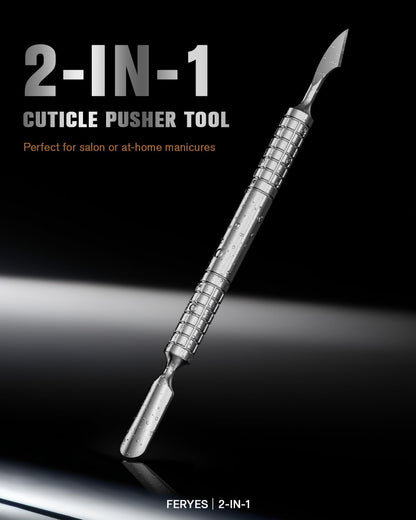 2025 Upgraded Dual Head Cuticle Pusher Remover Tool - Curved & Chisel Edge Stainless Steel, Ergonomic Non-Slip Handle for Professional Salon & Home Manicure Nail