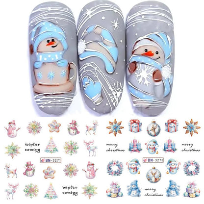 Christmas Nail Art Stickers Decals Winter Snowflake Snowman Acrylic Nail Decals Santa Claus Holographic Water Transfer Nail Foils Cute Gingerbread Man Xmas Tree Elk Penguin Sticker for Women DIY Nails