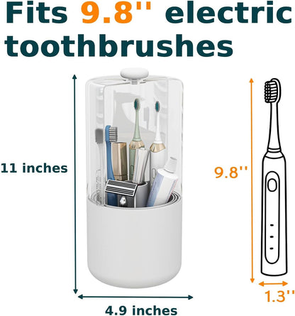 Toothbrush Holder with Cover 360 Rotating 4 Compartments Bathroom Toothpaste Electric Toothbrush Organizer, White