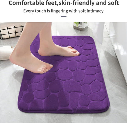 YIHOUSE Memory Foam Bath Mat Cobblestone Bathroom Rugs Super Water Absorbent Bath Mats for Bathroom Machine Washable Bath Rugs(24 x 36,Eggplant)