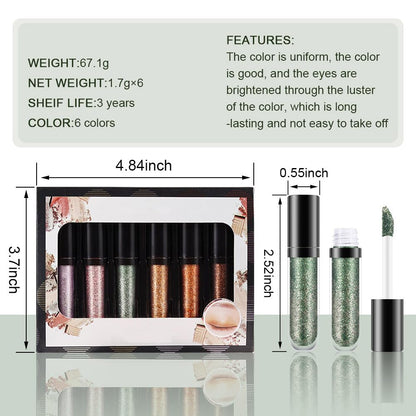 6 Colorful Shades Waterproof Liquid Glitter Eyeshadow Eyeliner Sticks Kit – Long Wearing Professional Eye Makeup Set,sombras de ojos,Set B