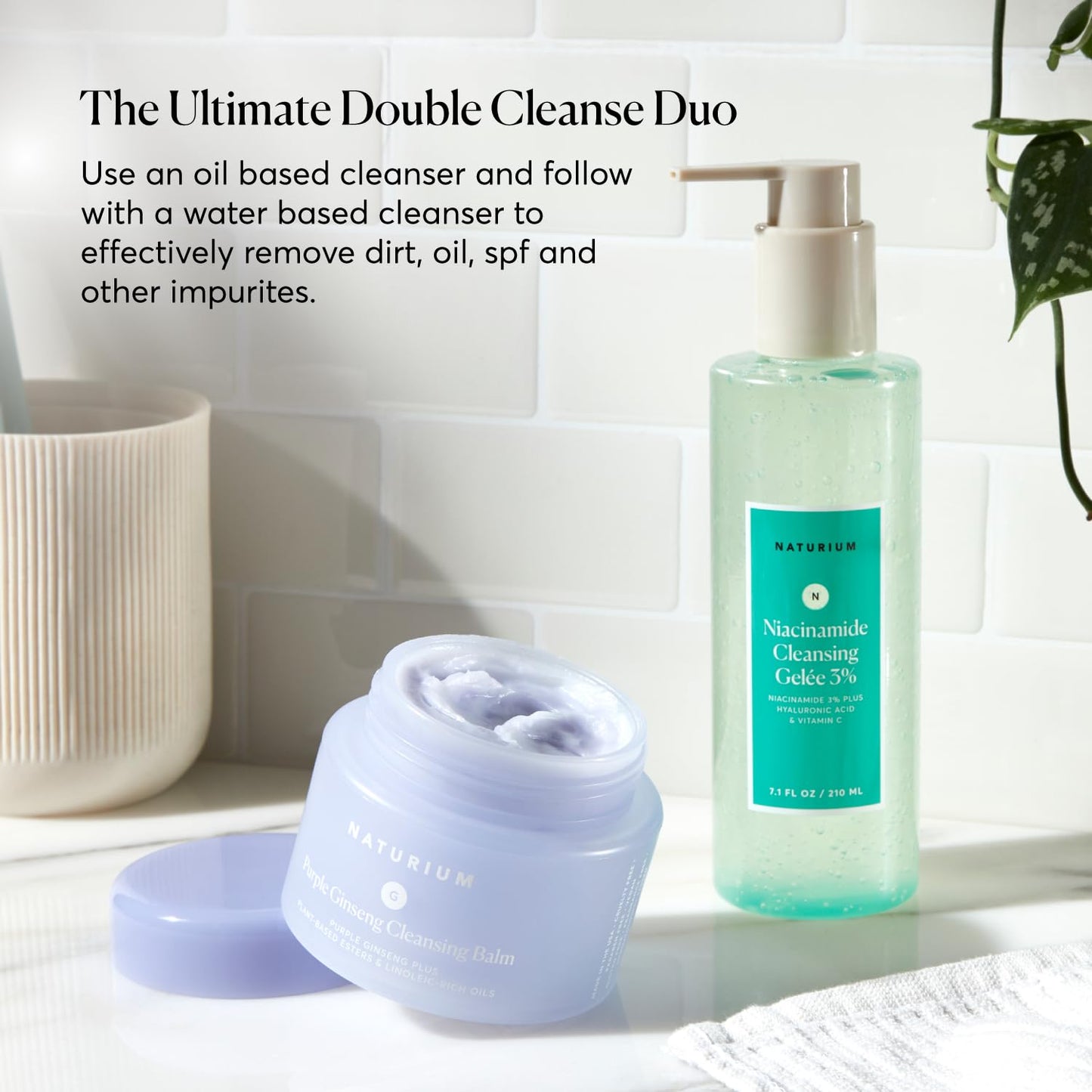 Naturium Purple Ginseng Cleansing Balm Plus Plant-Based Esters & Linoleic-Rich Oils, Smoothing Face Wash, 3.0 oz