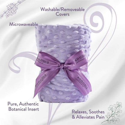 Sonoma Lavender Spa Heat Wrap for Neck, Shoulders and Lower Back, Microwaveable Lavender Aromatherapy Heating Pad, Removable and Washable Covers, Stress and Pain Relief (9" x 26", Lilac Dot)