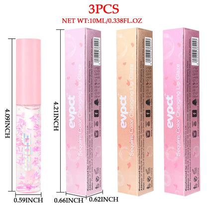 evpct 3Pcs Clear Color Changing PH Tinted Lip Gloss Sets for Women, Pink Mood Lip Oil Gloss Balm Tint Stain Glaze Pack Hydrating 0.34 fl.oz *3