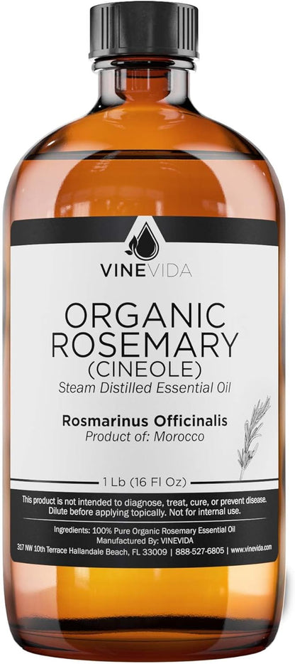 VINEVIDA Rosemary Essential Oil - 16 oz, Organic, Undiluted - DIY Candle Scents & Soap Making