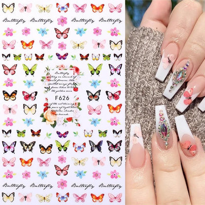 Butterfly Nail Art Stickers Decals 3D Butterfly Self Adhesive Nail Design Stickers Pink Blue Purple Butterflies Leaf Nail Decals for Women Girls DIY Butterfly Nail Stickers Decoration Supply 6 Sheets