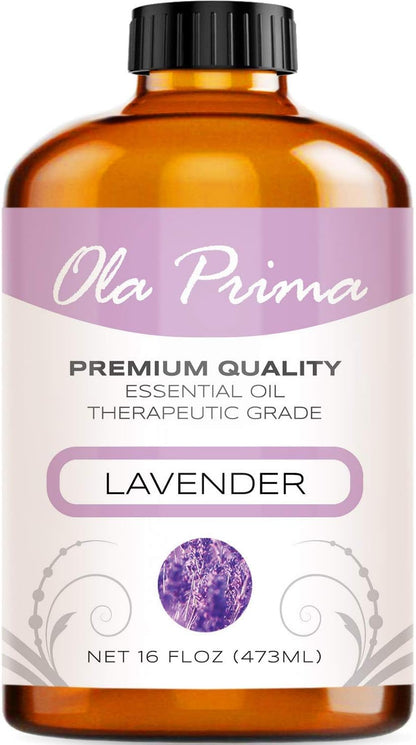 Ola Prima Oils Lavender Essential Oil (16oz Bulk) for Aromatherapy Diffuser, Candle Making & Stress – Therapeutic Grade Aromatherapy Oil