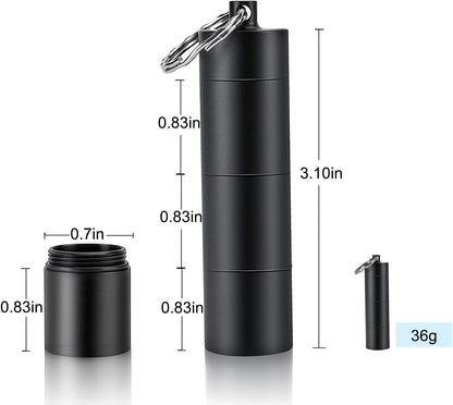 PPFISH Portable Daily Pill Case, 3 Compartments Aluminum Alloy Waterproof Pill Box Dispenser, Small Pocket Pill Container, Keychain Pill Fob, Travel Pill Holder for Men Women