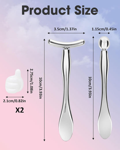 Metal Eye Cream Applicator Tool, Eye Roller for Eyes Puffiness Wrinkle, Facial Massager Tool for Skincare, Eye Cream Scraper Lift Wand Stick with Holder for Women Massager Gift Silver