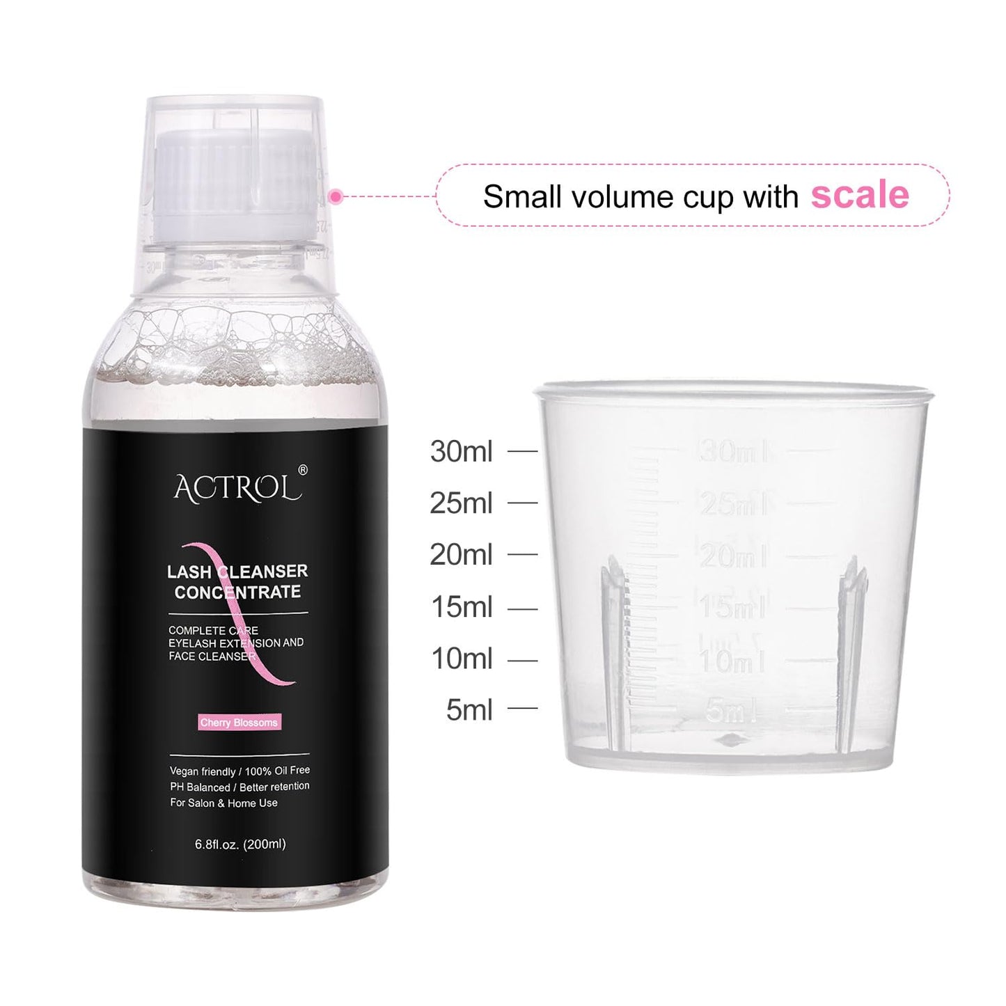 Eyelash Cleanser Concentrate 200ml Cherry Blossoms Professional Lash Shampoo Foaming Cleanser DIY Paraben & Sulfate Free Non-lrritating Wash for Extensions Lashes with Salon Home Care-Makes 20 Bottles