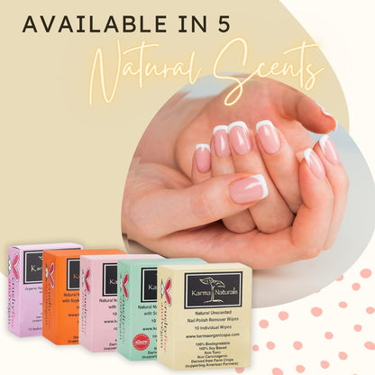Karma Organic Unscented Nail Polish Remover Wipes, 100% Soy Based, Non-Toxic, Vegan, Cruelty-Free – Pack of 10