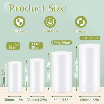 30 Pcs Empty Deodorant Containers Twist up Filling Stick Plastic Deodorant Container Refillable Bottles Bottomfill Round Lip Balm Tubes for Homemade DIY Lipstick Crayon(15 ml,White)