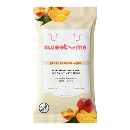 Peach Scented Daily Feminine Wipes for Women – pH Balanced Unflavored Intimate Wipes – Water-Based, Aloe-Infused, Gentle on Sensitive Skin – Vegan, No Alcohol or Dyes, Travel-Friendly - 30ct