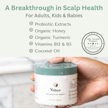 Yobee Restorative Scalp Mask - Dry Scalp Treatment Hair Mask - Probiotic Extracts, Organic Honey, Turmeric, Vitamin B12 - Natural Dry, Itchy, Sensitive Scalp and Dandruff Relief - for Adults, 4 fl oz