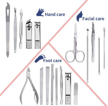 Manicure Set Pedicure Kit Professional 19 Pcs Nail Clipper for Men & Women Stainless Steel Sharp Cutter Grooming Nose Hair Scissors…Black Fingernails & Toenails with Portable Case (Black_19 pieces)