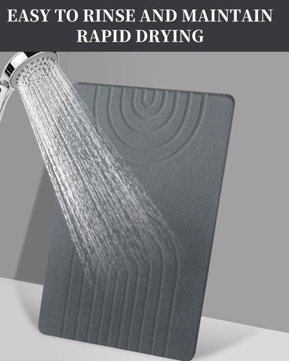 Stone Bath Mat 24"x16" - Diatomaceous Earth Shower Mat, Quick Dry, Anti-Slip, Modern Design with Bonus Non-Slip Pad - Perfect for Home Safety and Style,White,Straight