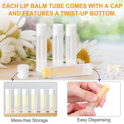 LotFancy Lip Balm Tubes with Filling Tray and Spatula, 50Pcs 5.5ml (3/16 Oz) Clear Lip Balm Containers with White Caps, BPA Free & Leak Free
