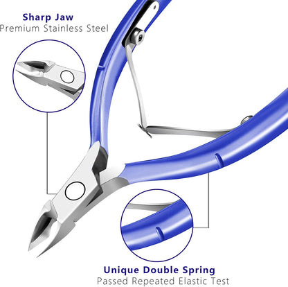 Cuticle Trimmer Cuticle Remover with Cuticle Pusher, XUNXMAS Professional Stainless Steel Durable Pedicure Manicure Tools Cutter Nipper Scissor Clipper for Fingernails and Toenails Dead Skin Blue