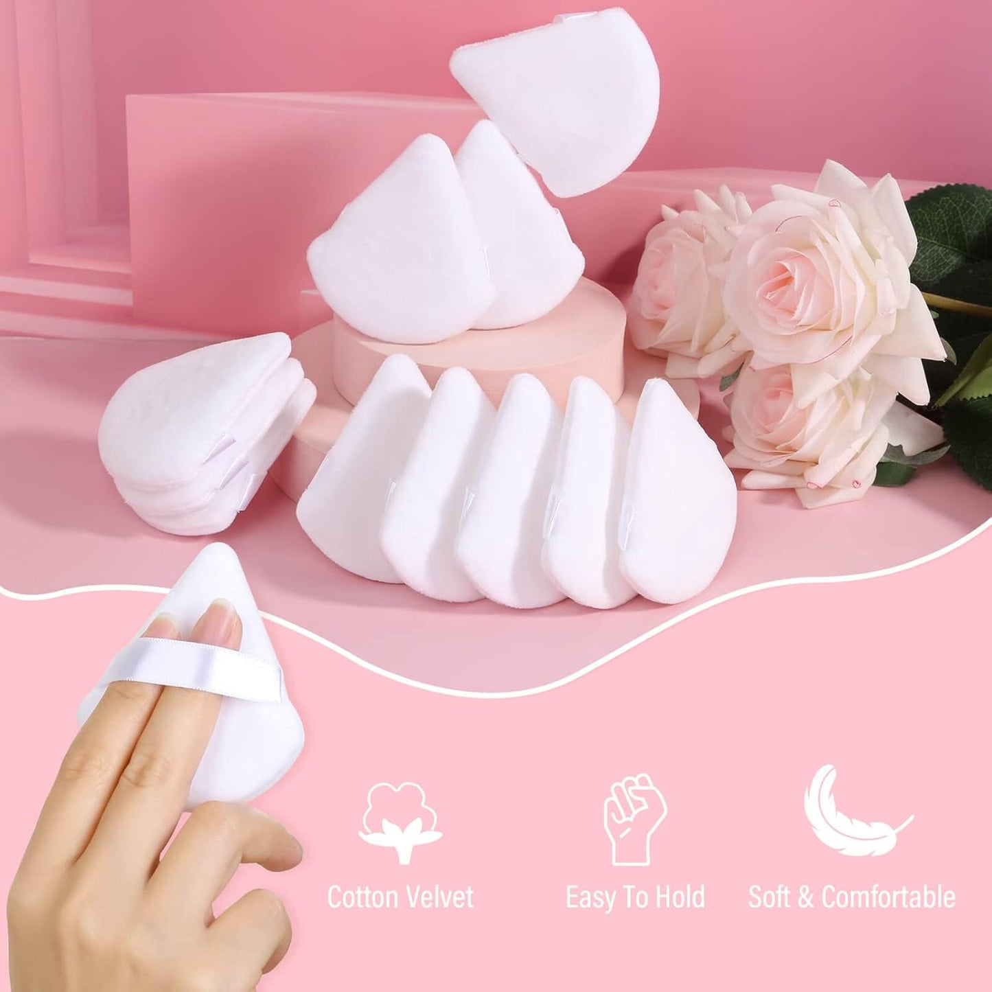 Thrilez 20pcs Triangle Powder Puff, Loose Powder Puffs Makeup Puff for Face Powder, Setting Powder Puff for Make Up, Face Puff Pads for Press Powder, Sponge Powder Applicator for Face and Eye (White)