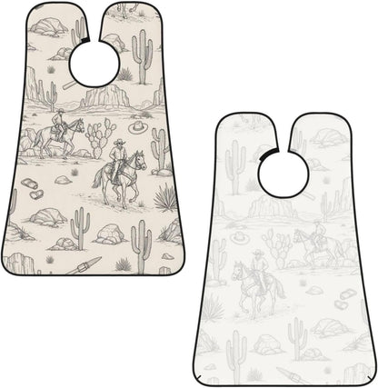 Non-Stick Beard Bib for Shaving, Western Desert Cowboy Riding Horses Shave Bib, Waterproof Hair Catcher with Suction Cups, Grooming Apron Men Husband
